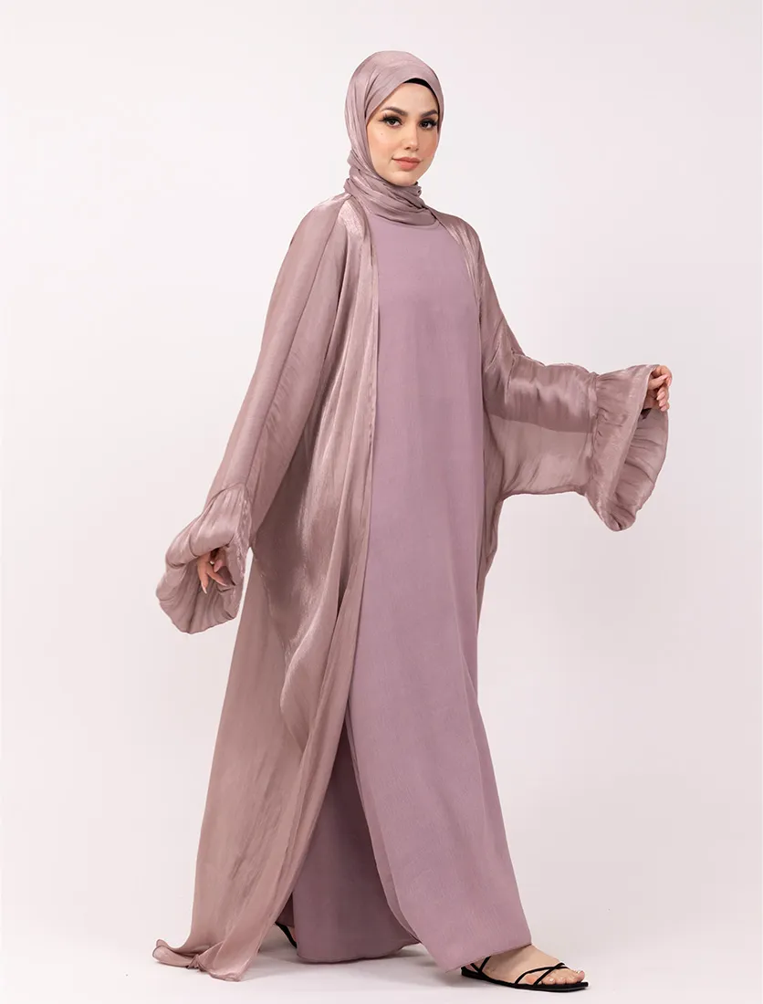 Rose Pink Open Organza Kaftan Set